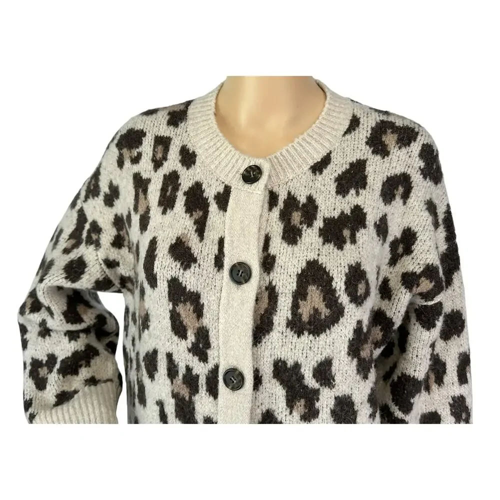 J. Crew Oversized Cardigan Sweater in Leopard Print BJ572 Size S